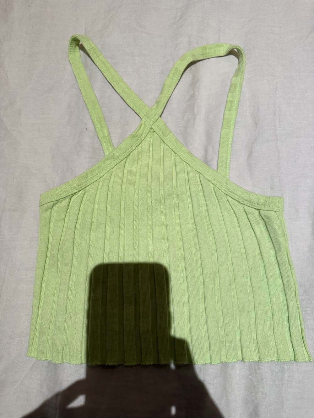 Zara Light Lime Ribbed Cropped Tank with Cross Back Straps